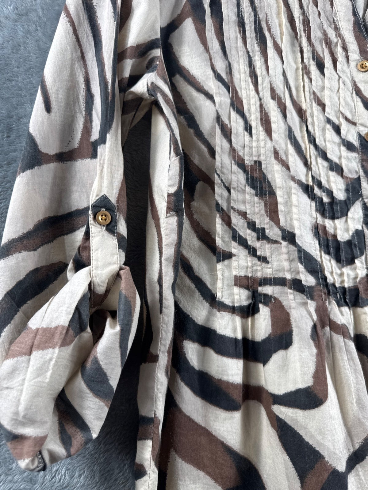 Style & Co Womens Shirt Zebra Print Button-Front Blouse M  Brown/Beige
