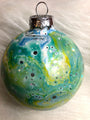 Christmas Ornament Green & Yellow Swirl Globe Hand-Painted Marbled Bauble