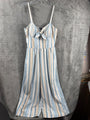 Striped Jumpsuit With Bow Front By As U Wish Size L Blue & Beige Lightweight Wov