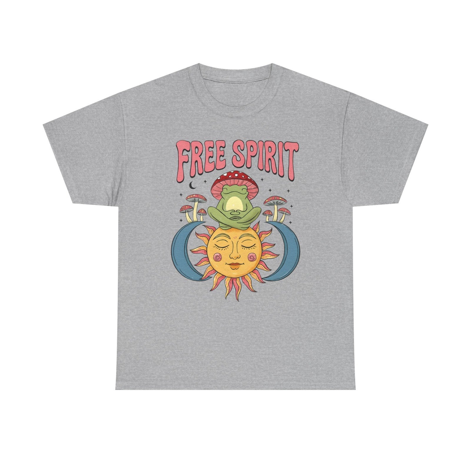 Womans T Shirt Retro Frog Mushroom Sun Groovy Free Spirit Hippie Tee 70's Shirt