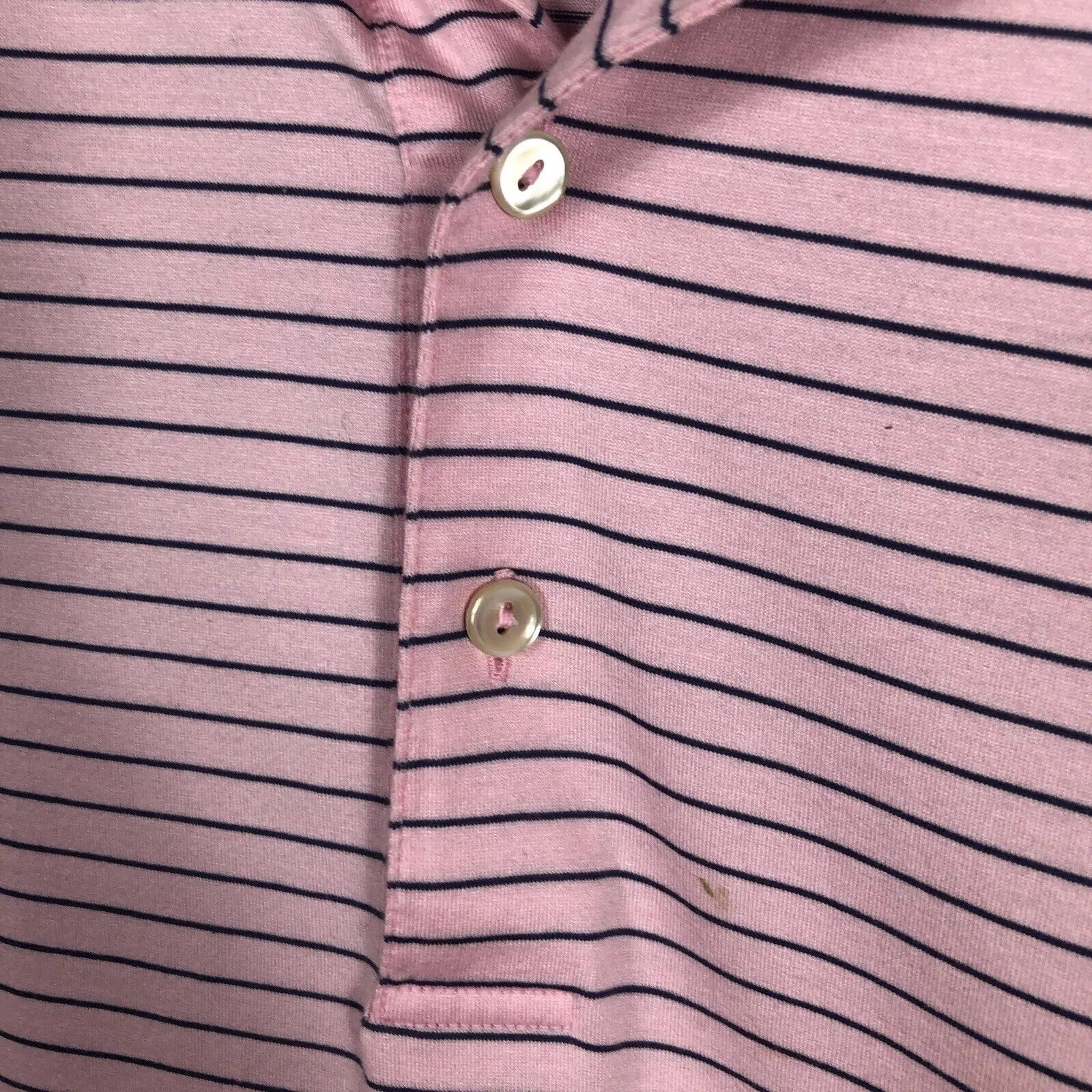 Peter Millar Men's Polo Golf Shirt Pink Stripped Extra-Large River Hills Logo