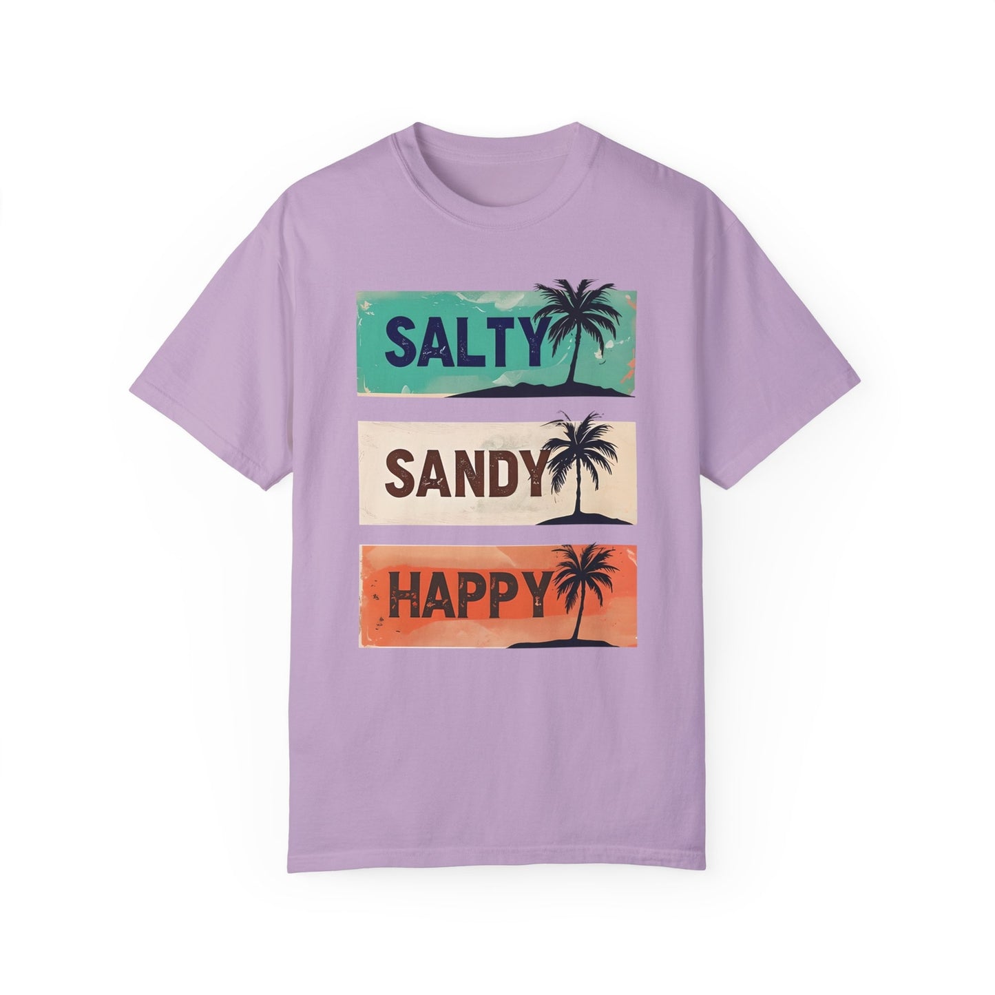 Womans Summer T Shirt Salty Sandy Happy Palm Tree Shirt Beachwear S-2XL
