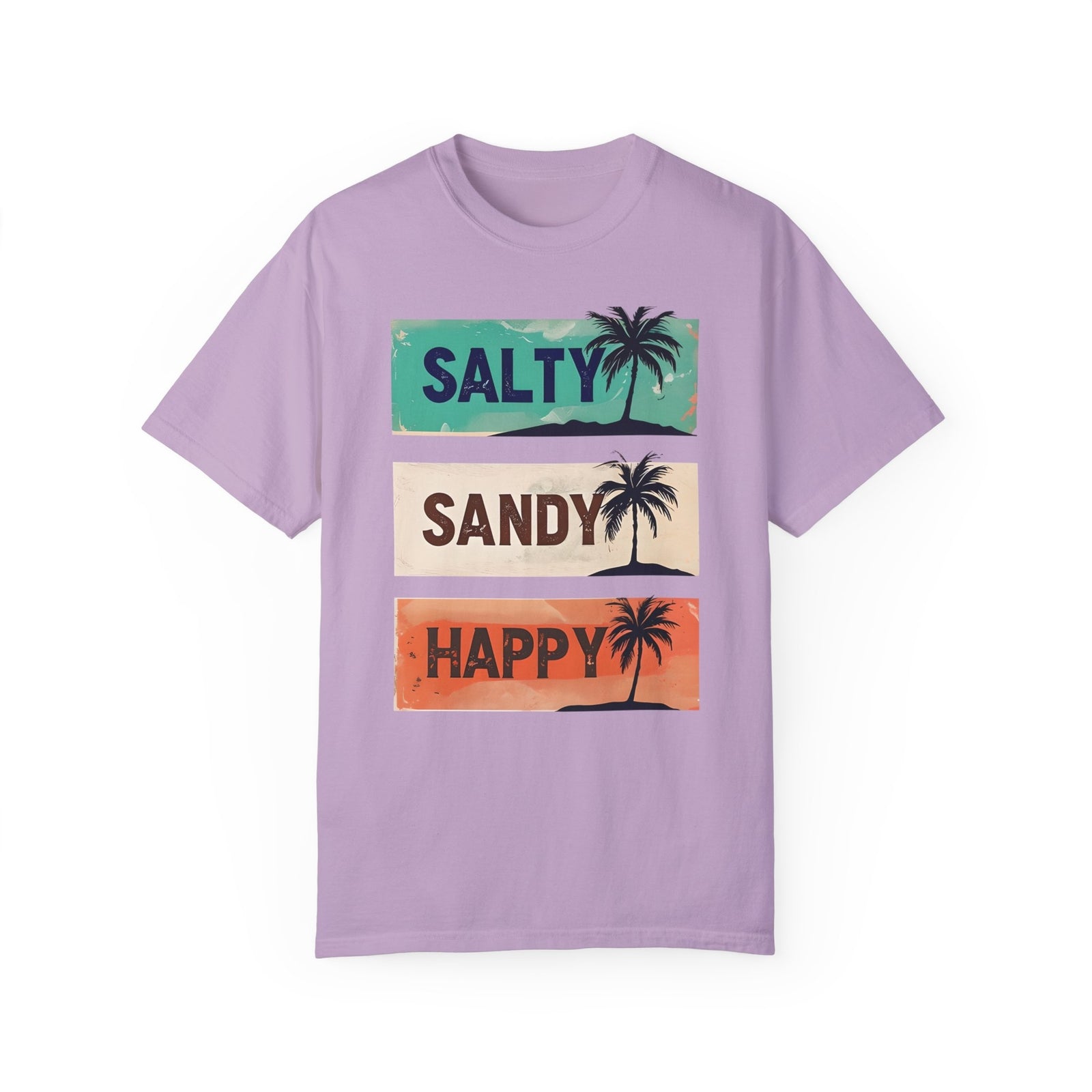 Womans Summer T Shirt Salty Sandy Happy Palm Tree Shirt Beachwear S-2XL