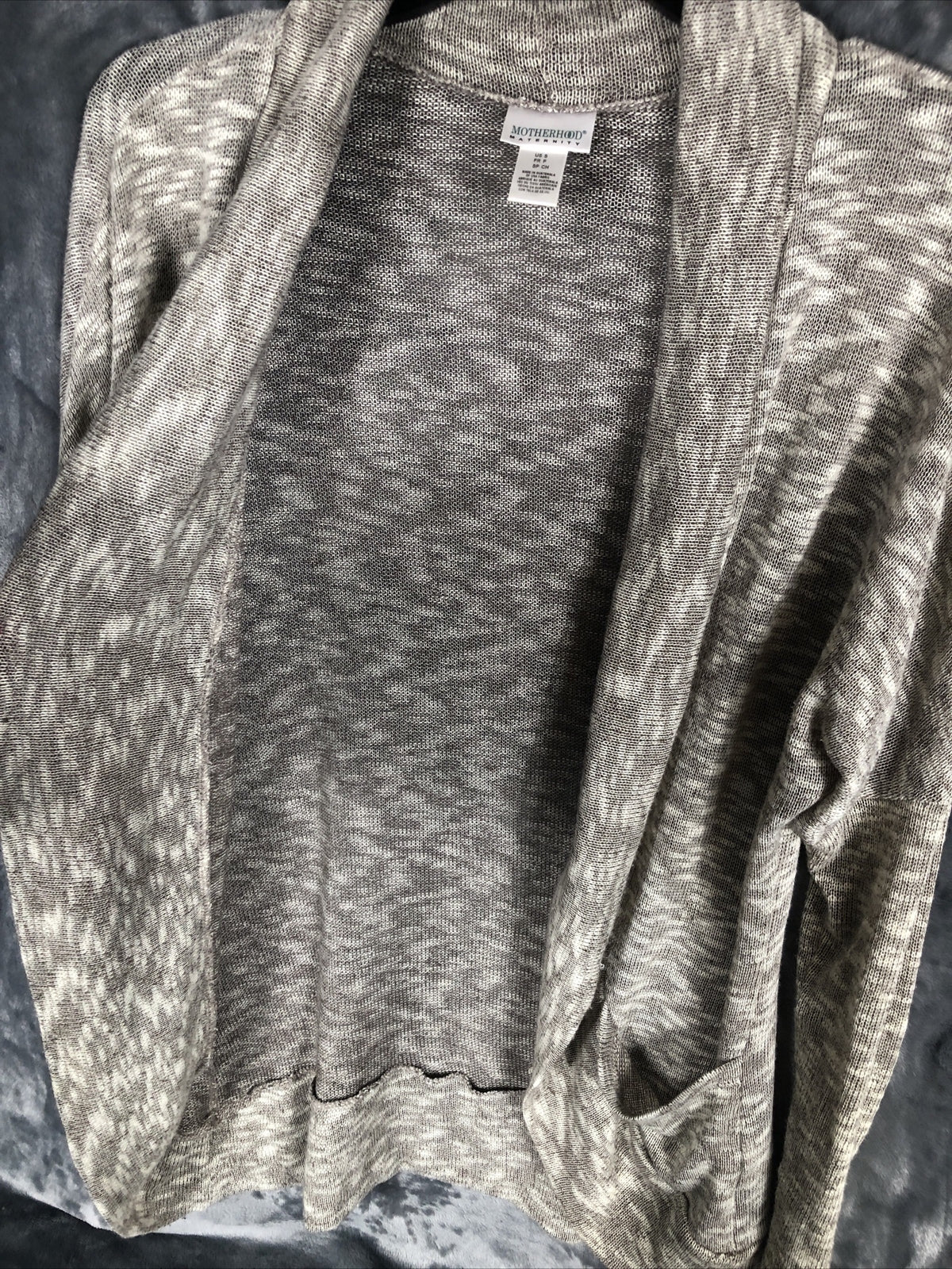 Motherhood Woman's Maternity Gray Open Front Knit Cardigan Sweater With Pockets