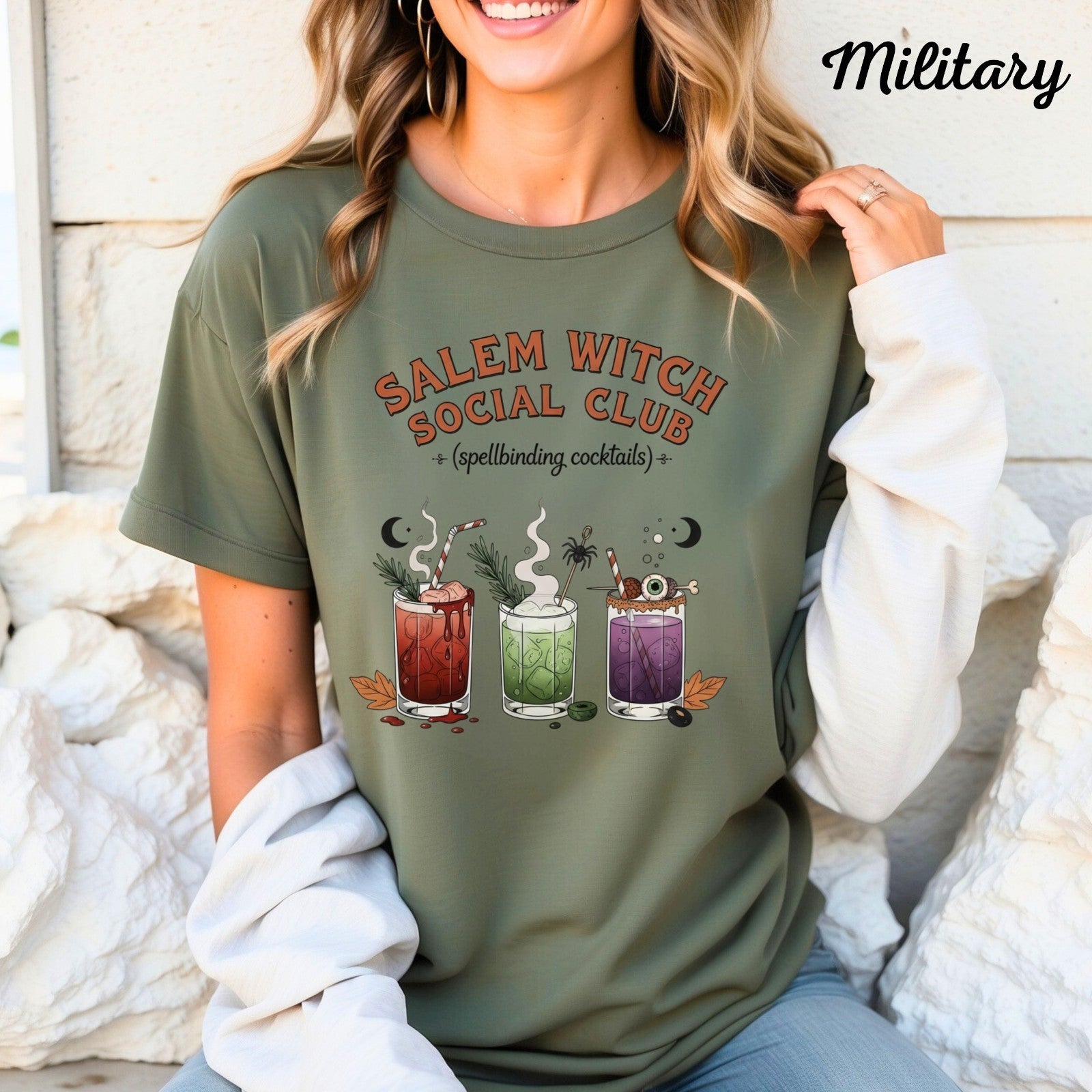 Womans Halloween T Shirt Salem Witch Social Club Top Witchy Fall Spooky Season