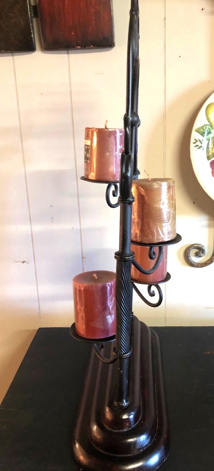 Vintage Metal Candle Holder Stand With Four Red Candles