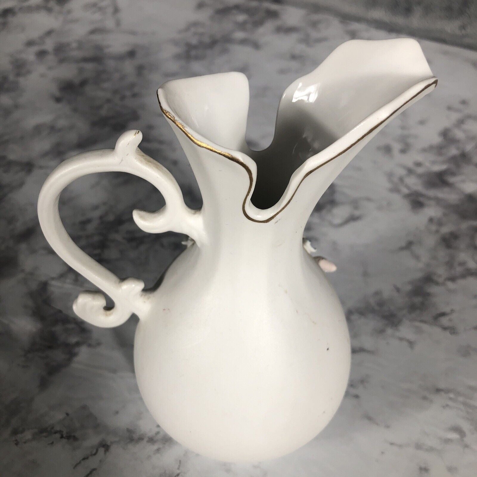 Lefton China 3D Rose Blue Flowers Pitcher 6"h Vase 4.25"h Vintage 