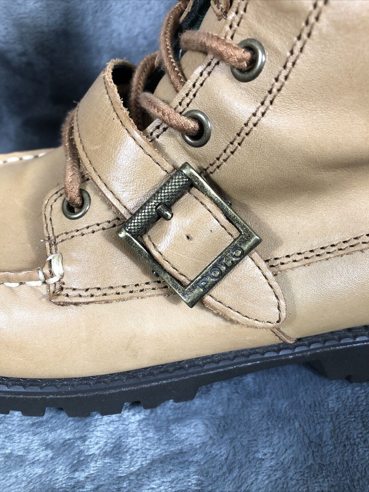 Polo Boys Tan Leather Boots Size 6.5 Medium With Buckle Detail & Rubber Soles