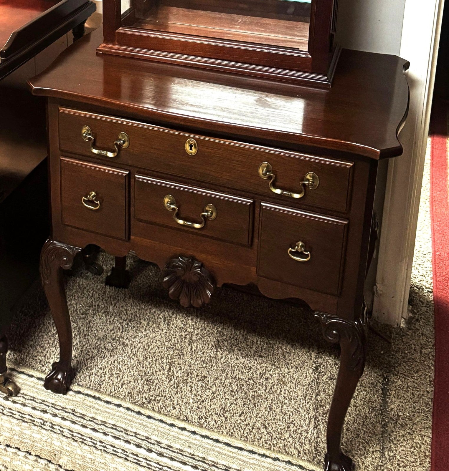 CHIPPENDALE ANTIQUE MAHOGANY BLOCK- FRONT LOWBOY BALL & CLAW EXCELLENT QUALITY