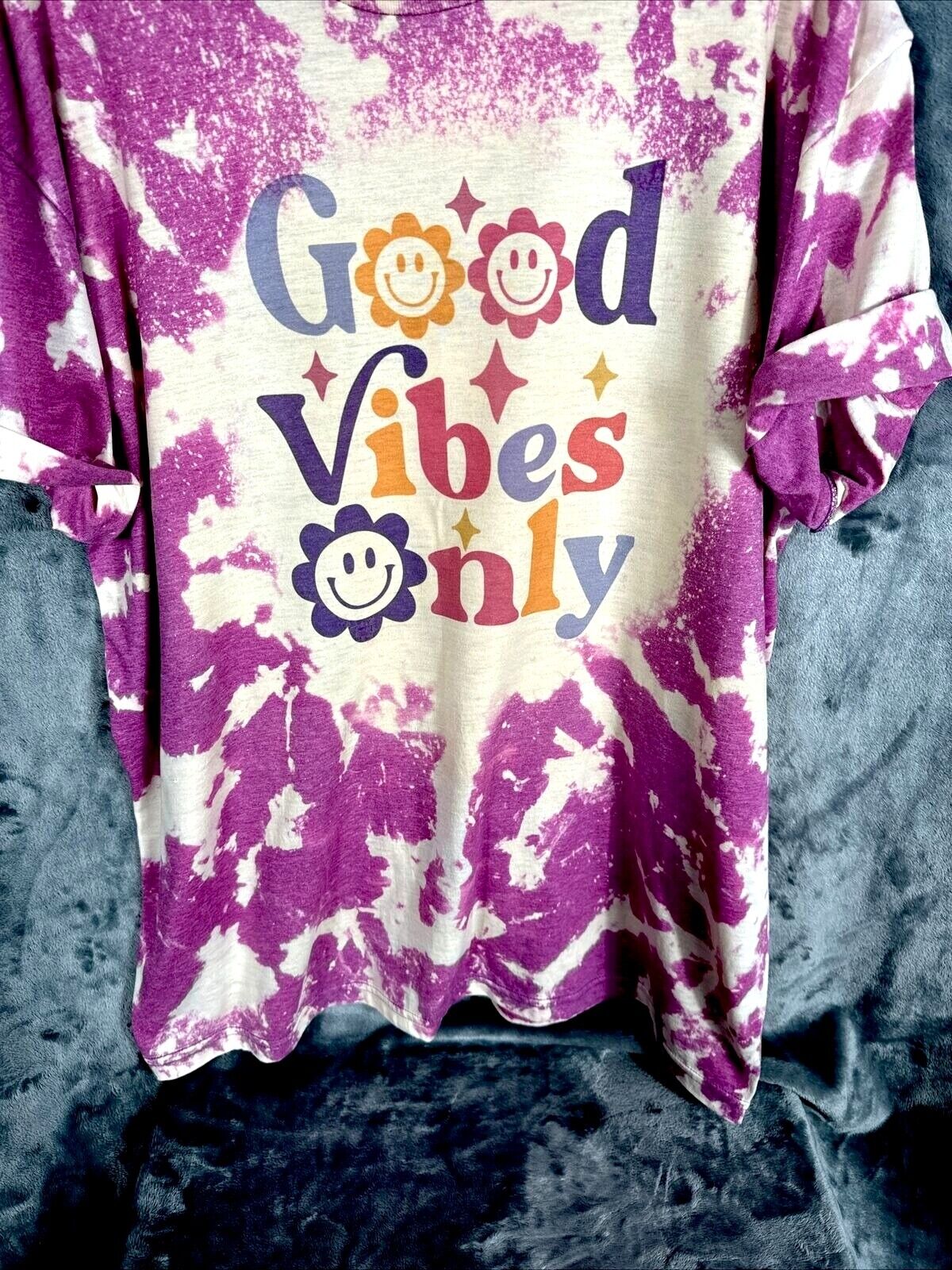 Women’s Shirt Good Vibes Only Tie-Dye Bleached Purple Size Extra Large