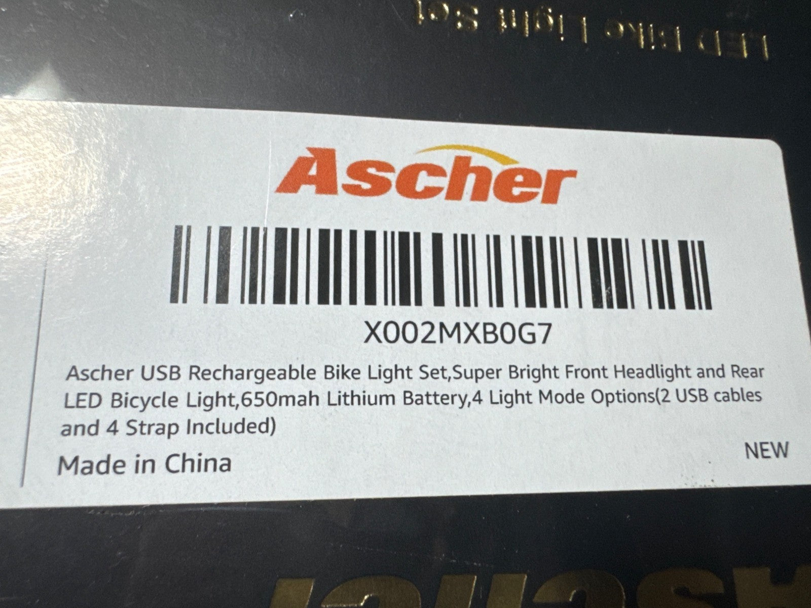 Ascher USB Rechargeable Bike Light Set With 650mAh Lithium Battery 4 Light Modes