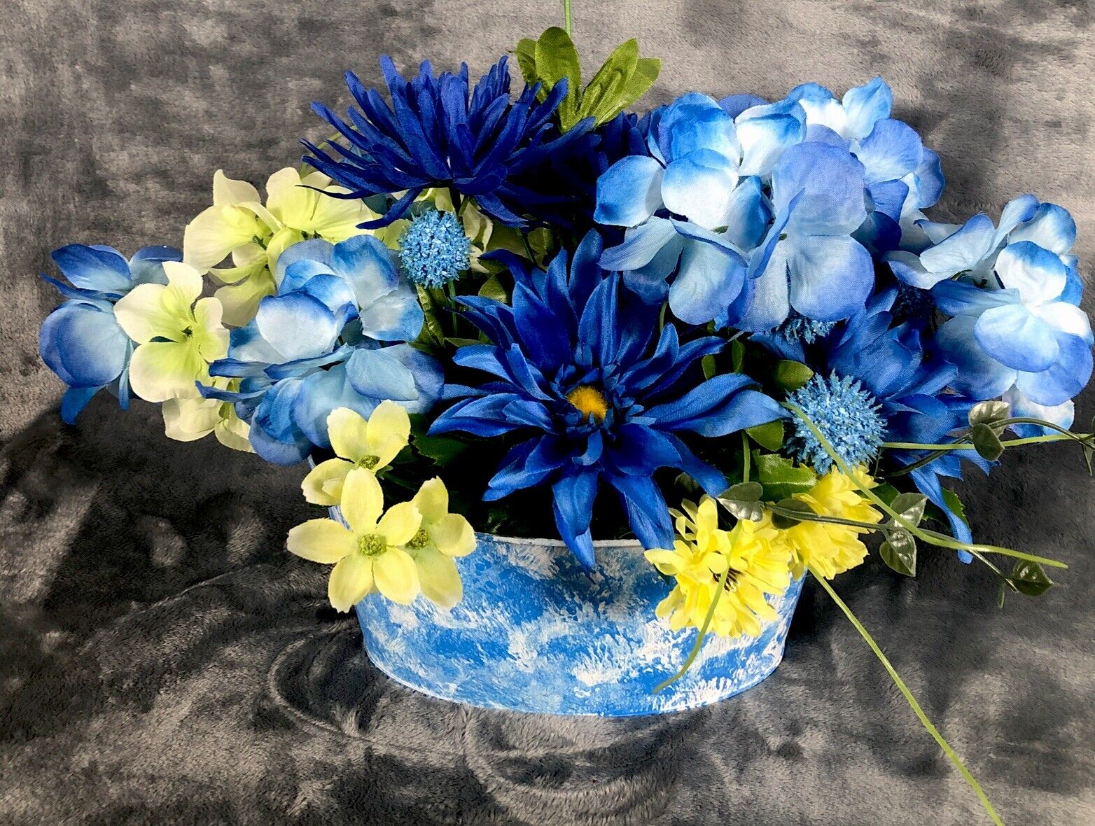 Artificial Flowers Spring Floral Arrangement Home Decor Blue And Yellow Flowers
