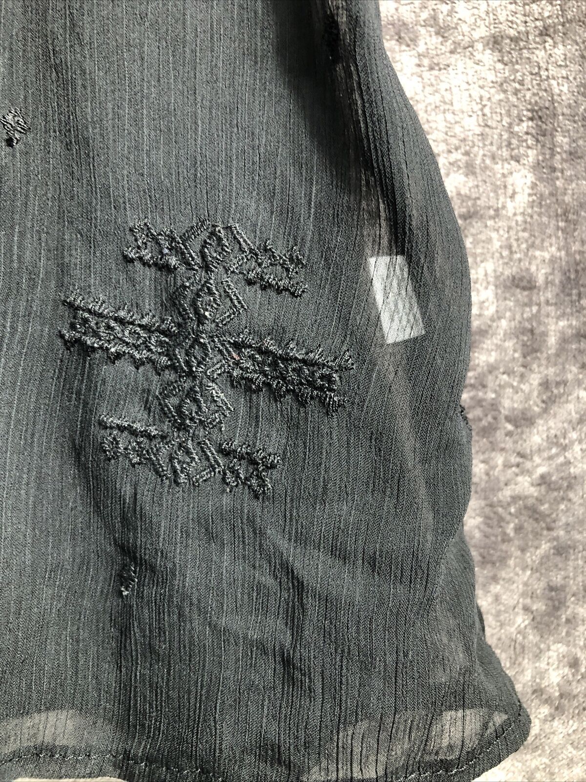 Poof Blouse  Black Sheer Geometric Stitch Women’s Size M