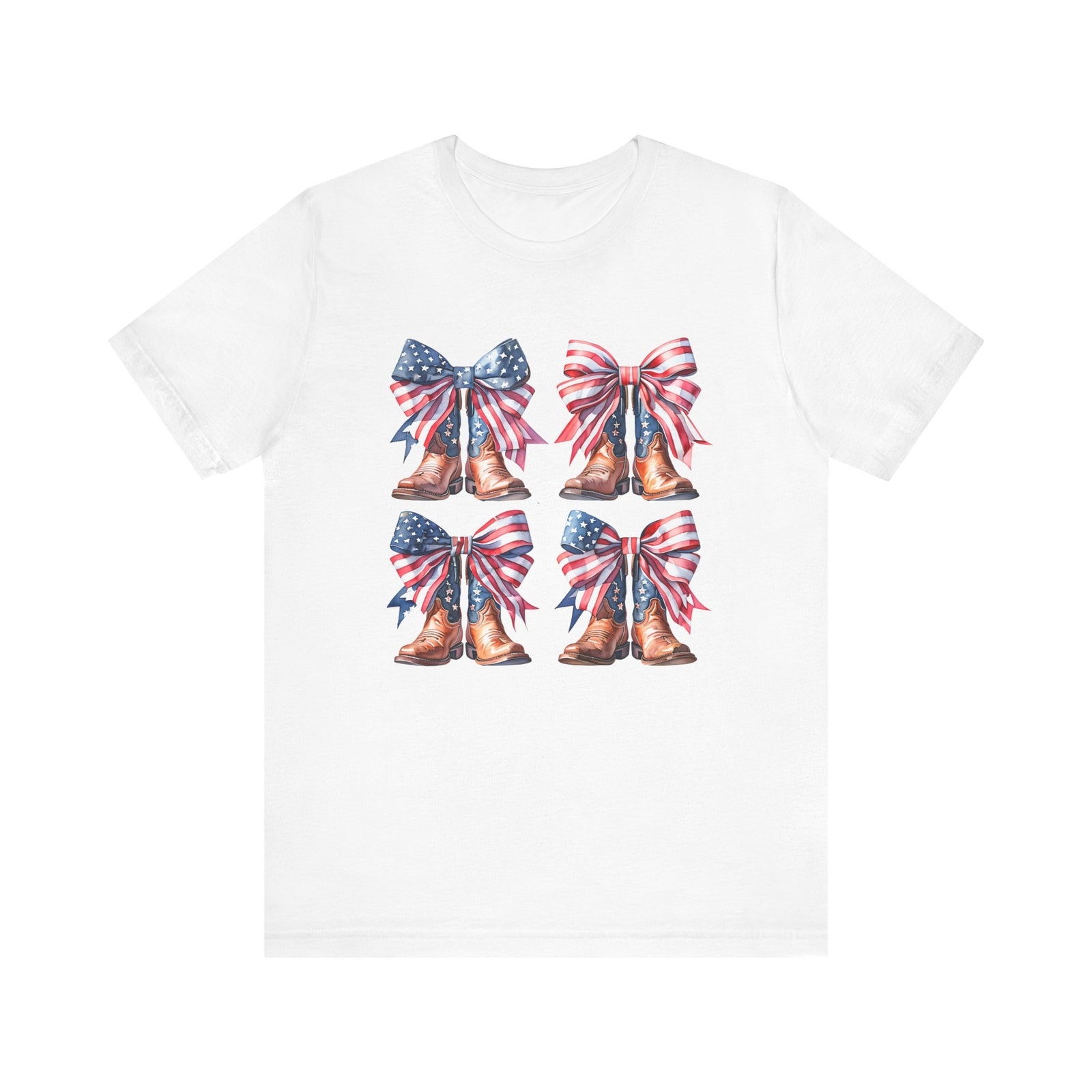Womans T Shirt 4th of July American Flag Cowgirl Coquette Boots Top