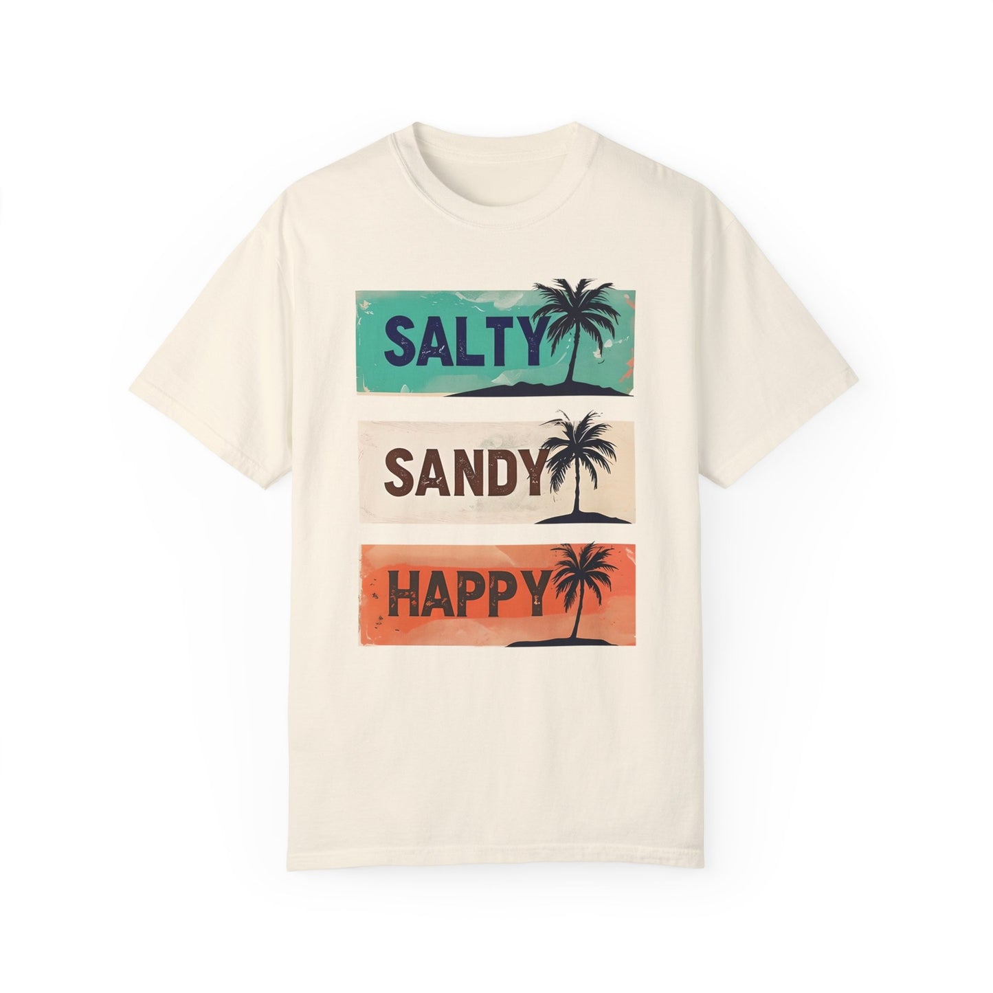 Womans Summer T Shirt Salty Sandy Happy Palm Tree Shirt Beachwear S-2XL
