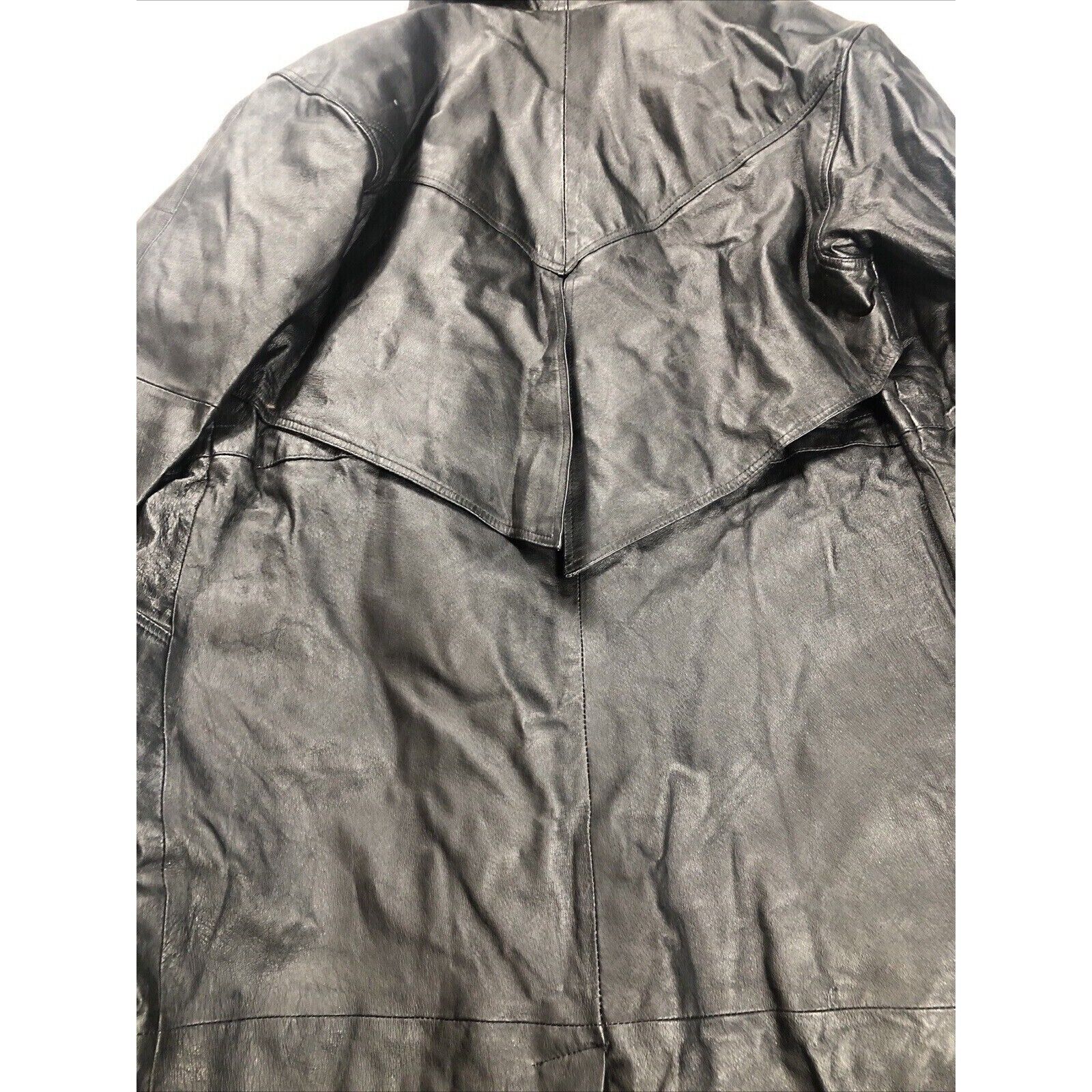 BB Dakota Coat Woman’s Leather Hooded Trench Coat Adult Medium Black