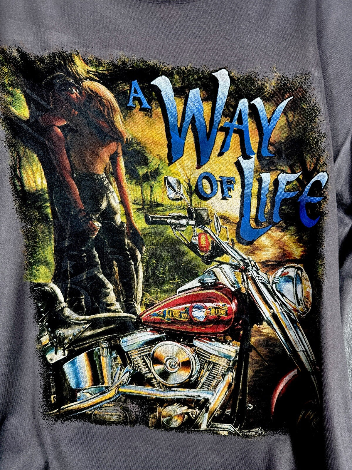 Glidan Woman’s Biker “A Way Of Life”  T-Shirt Gray Size Adult Medium Shirt