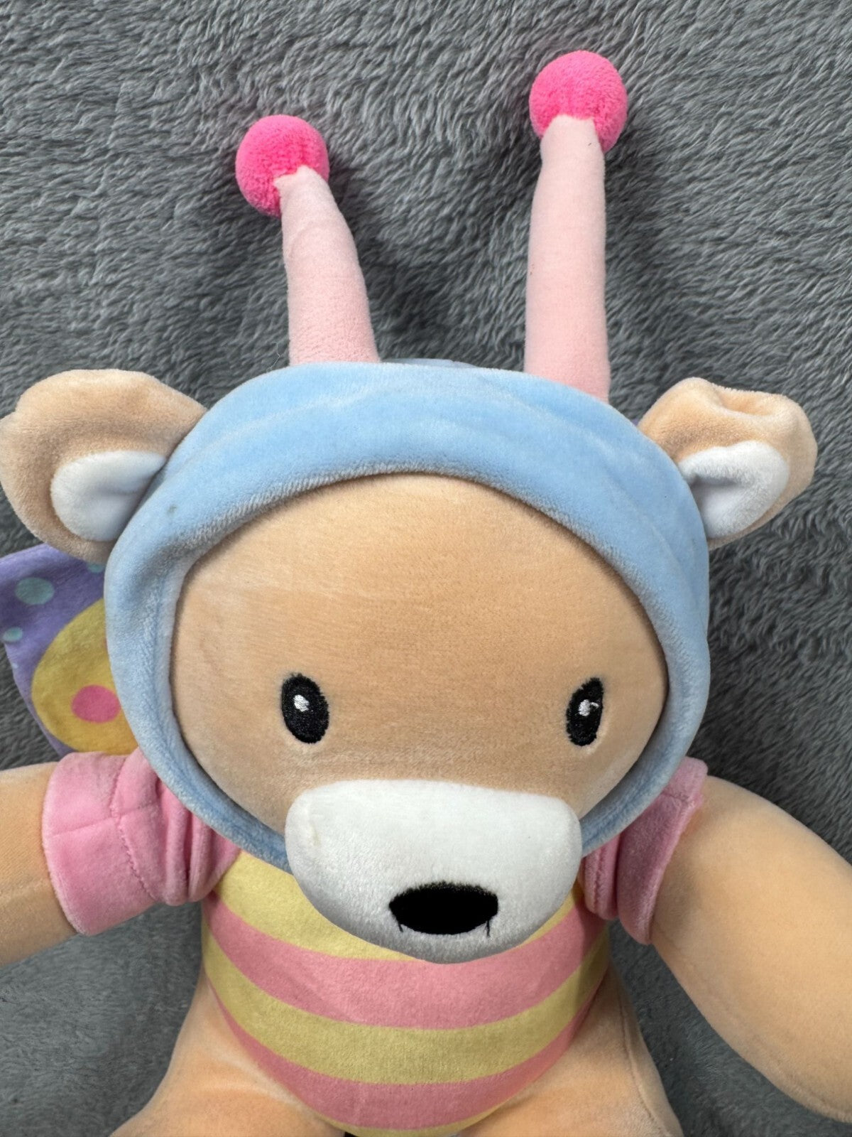 Plush Butterfly Bear With Wings & Antennae Striped Pink & Yellow Outfit Soft & C