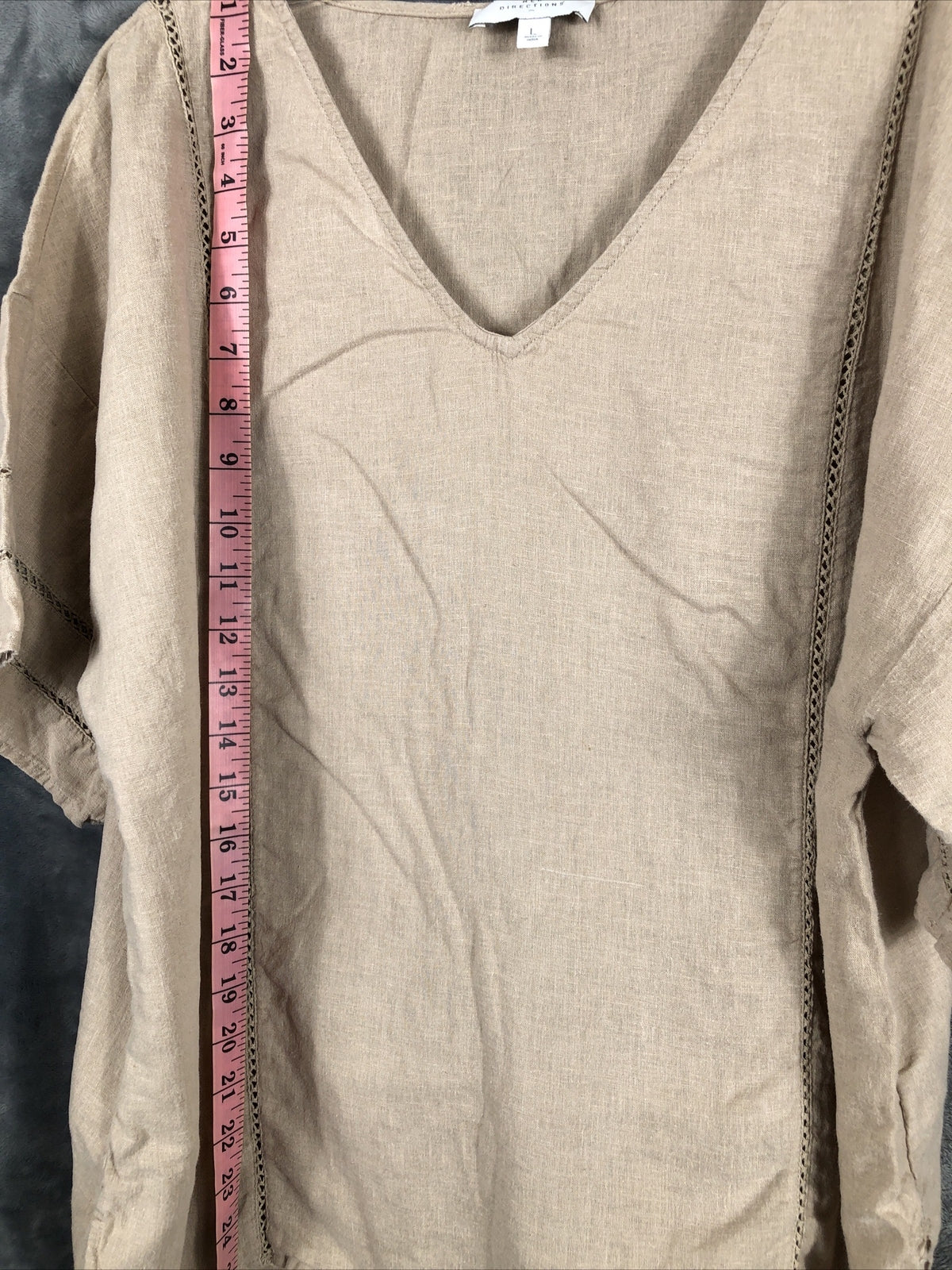 New Directions Woman's Blouse Size Adult Large Stitch Details Beige