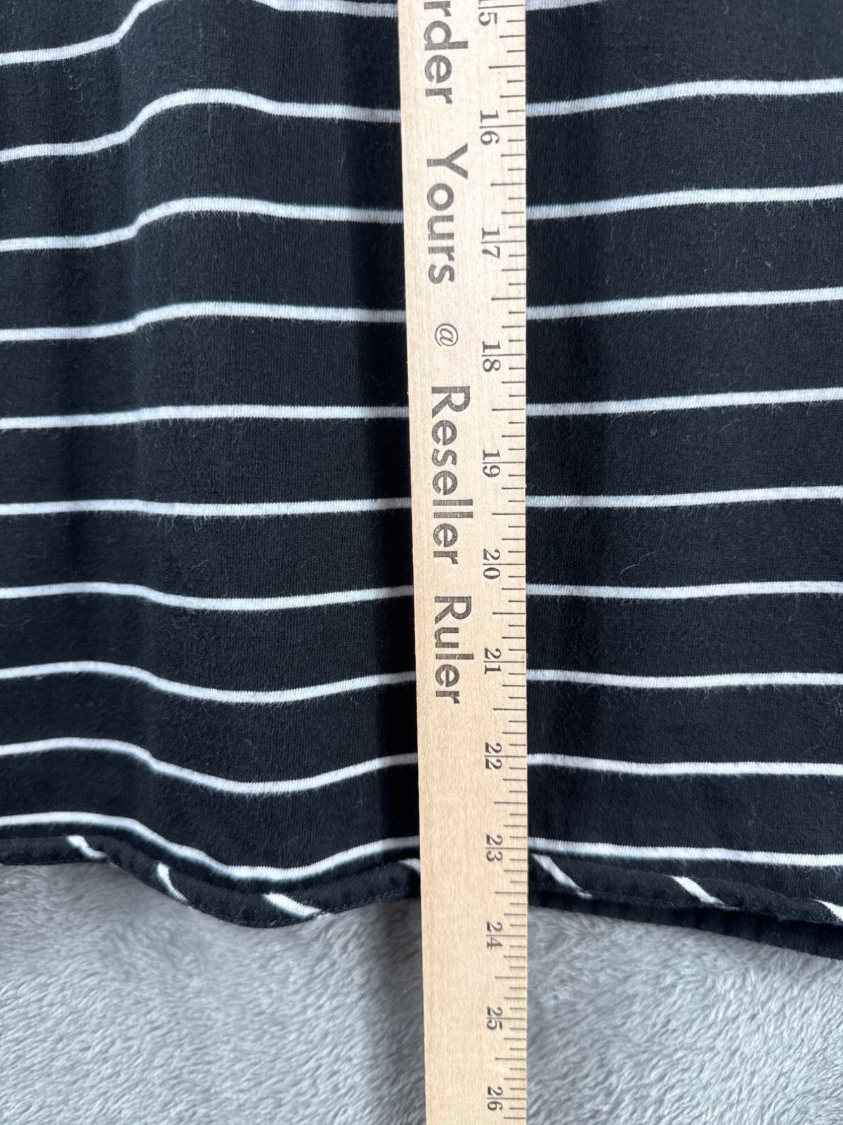 Bob Mackie Wearable Art Black & White Striped 3/4 Sleeve Top With Floral Embroid
