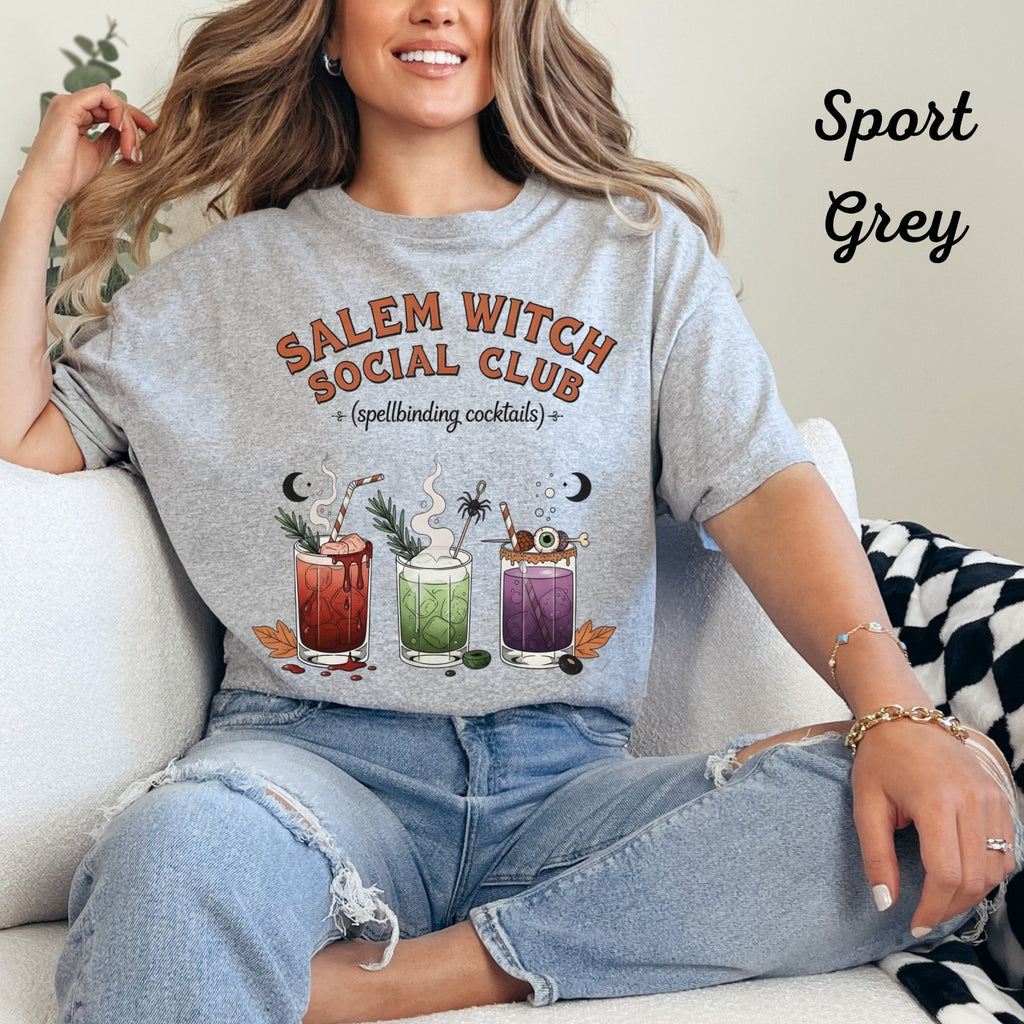 Womans Halloween T Shirt Salem Witch Social Club Top Witchy Fall Spooky Season