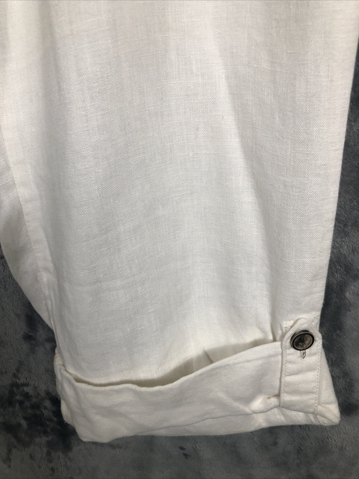 Merona Pants Woman’s Lounge Ivory Linen Pants Pockets Roll Tab Cuff Elastic XL