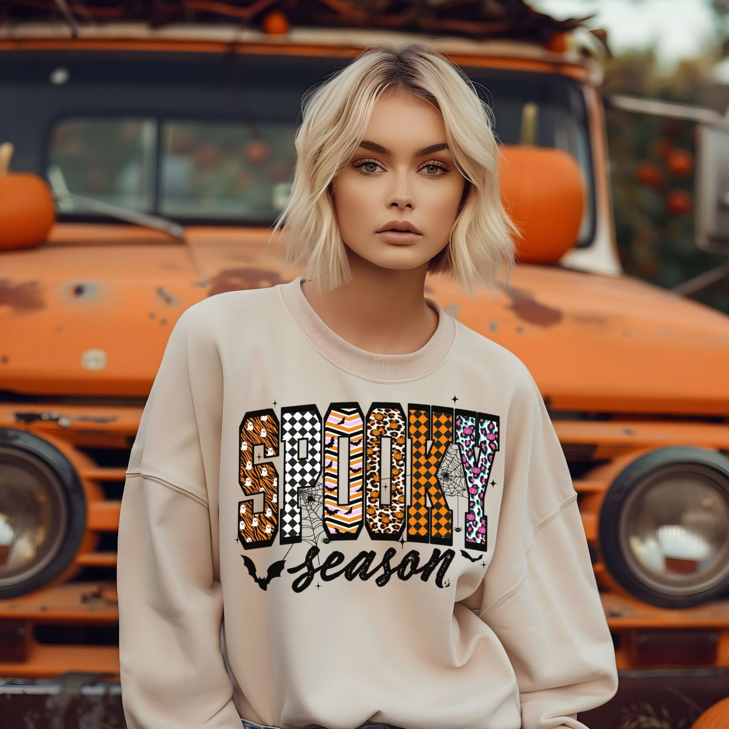 Spooky Halloween Sweatshirt Retro Halloween Top Coquette Leopard Checkered Fall