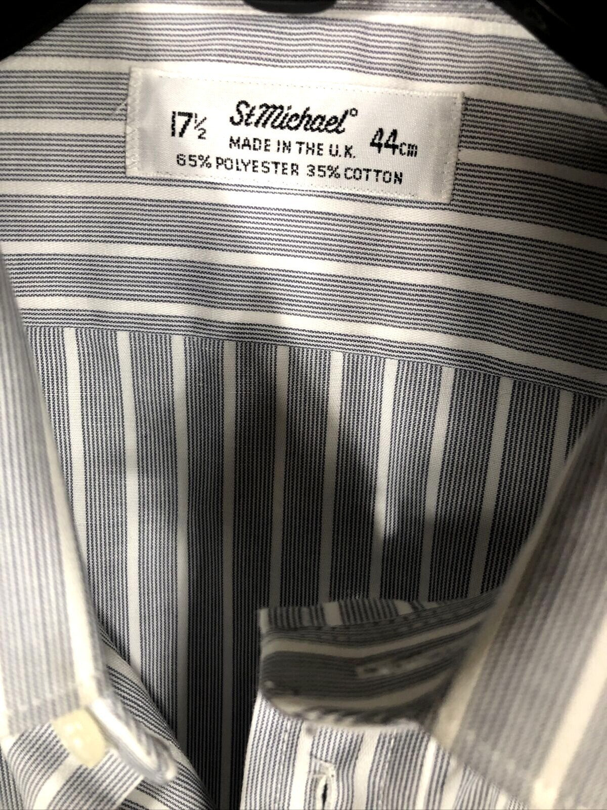 St Michael Mens Striped Dress Shirt 17 1/2” Collar 65% Polyester 35% Cotton Butt