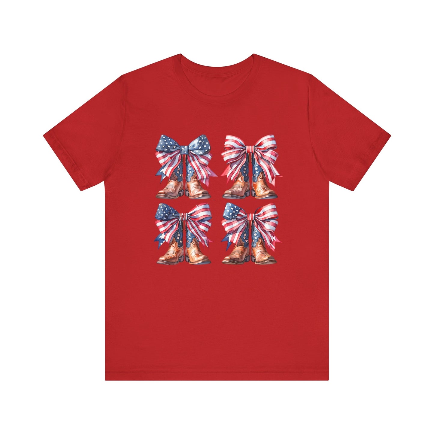 Womans T Shirt 4th of July American Flag Cowgirl Coquette Boots Top