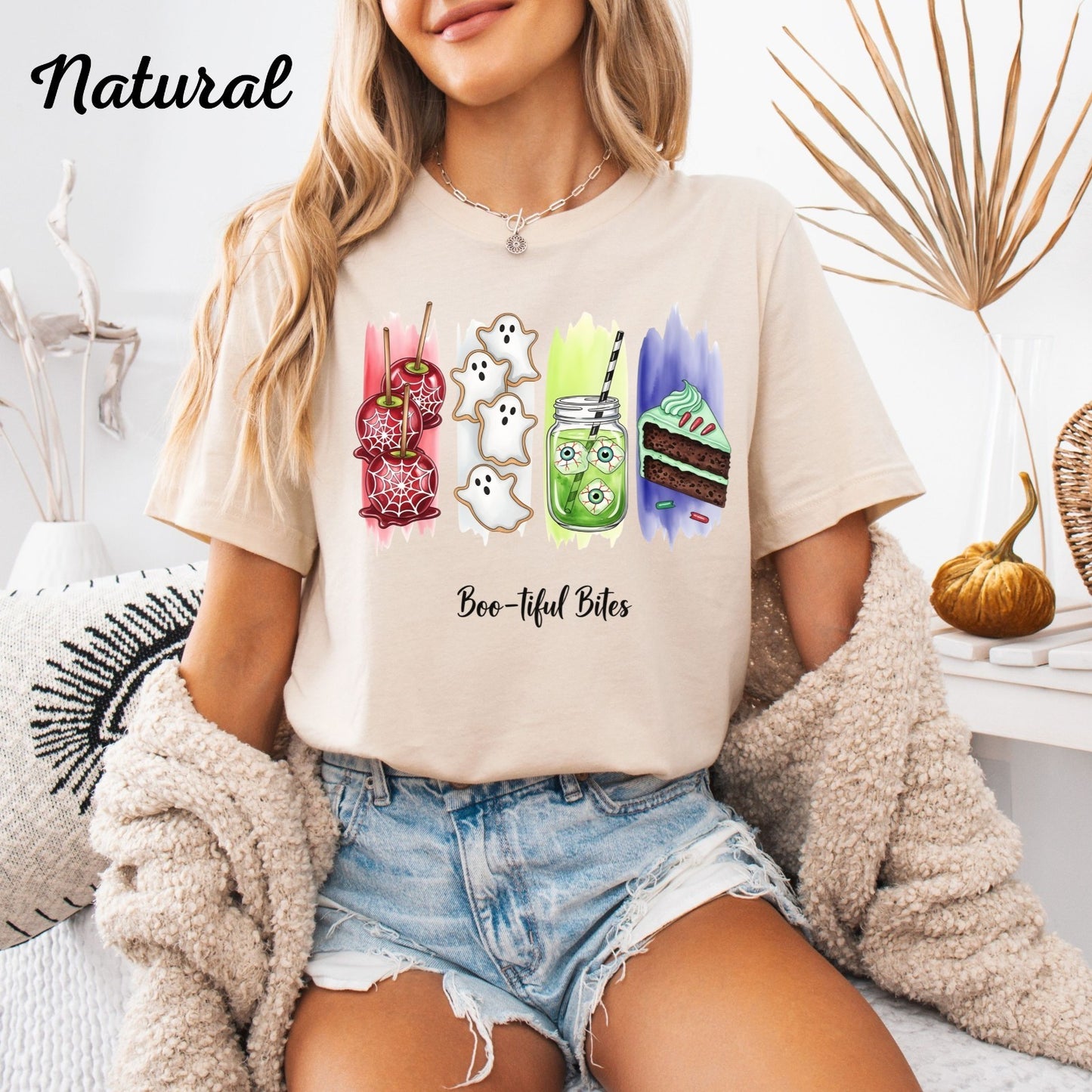 Womans T Shirt Boo-tiful Bites Halloween Shirt Cute Spooky Snack Fall Food Top
