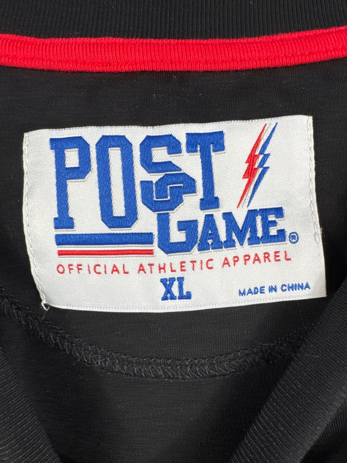 Post Game XL Black Shirt With Multicolor Geometric Sleeves & Logo