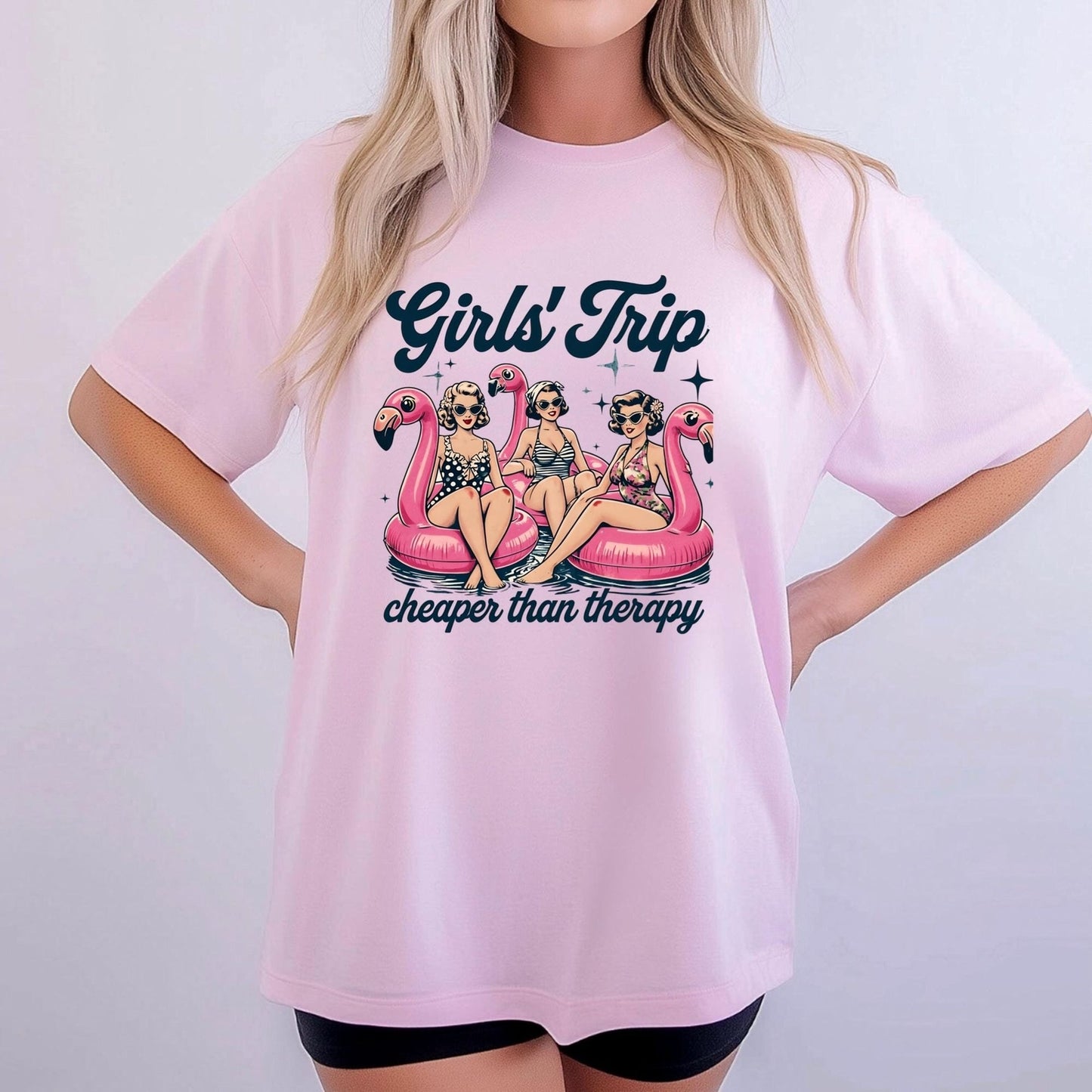 Summer Retro Woman on Flamingo Float T-shirt, Vintage 1940s Tee, Unisex Garment-