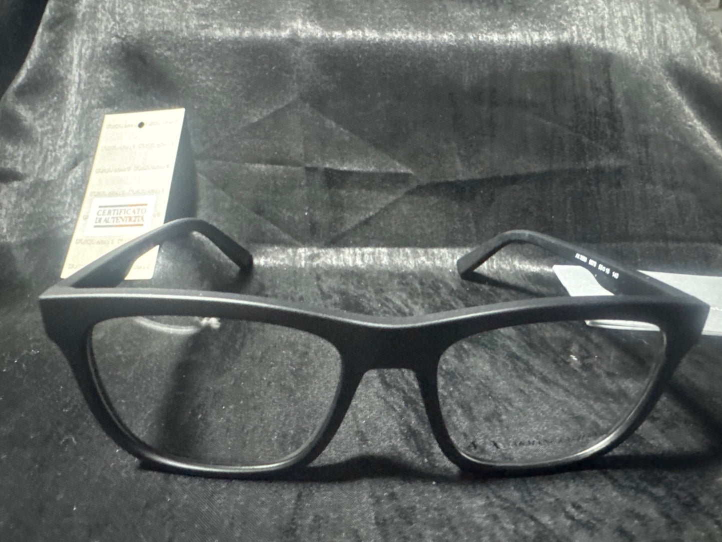 AX Armani Exchange Matte Black Demo Lens Eyeglasses With Case & Certificate Of A