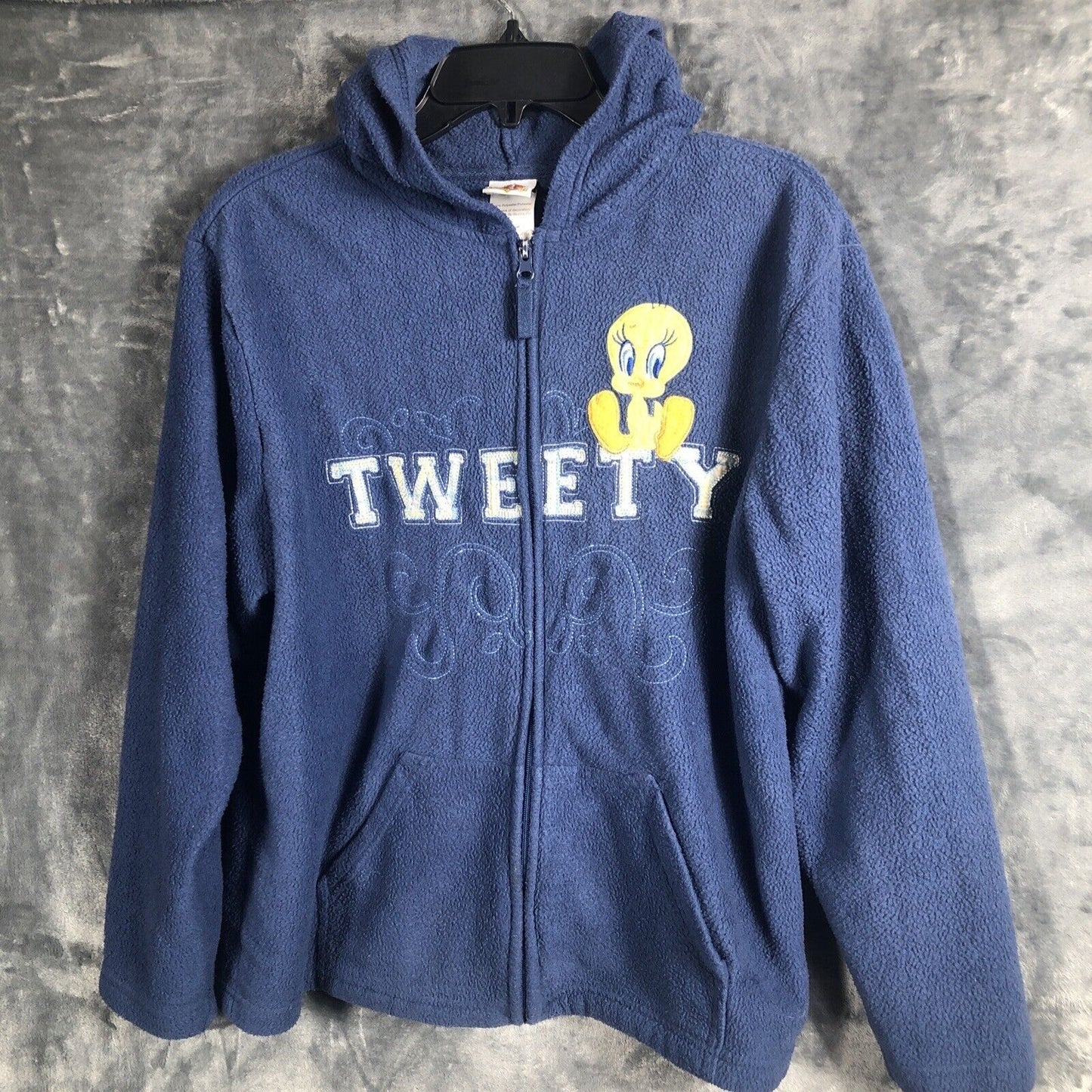 Women's Looney Tunes Tweety Bird Blue Fleece Zip Up Hoodie Sweatshirt Size Large