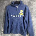 Women's Looney Tunes Tweety Bird Blue Fleece Zip Up Hoodie Sweatshirt Size Large