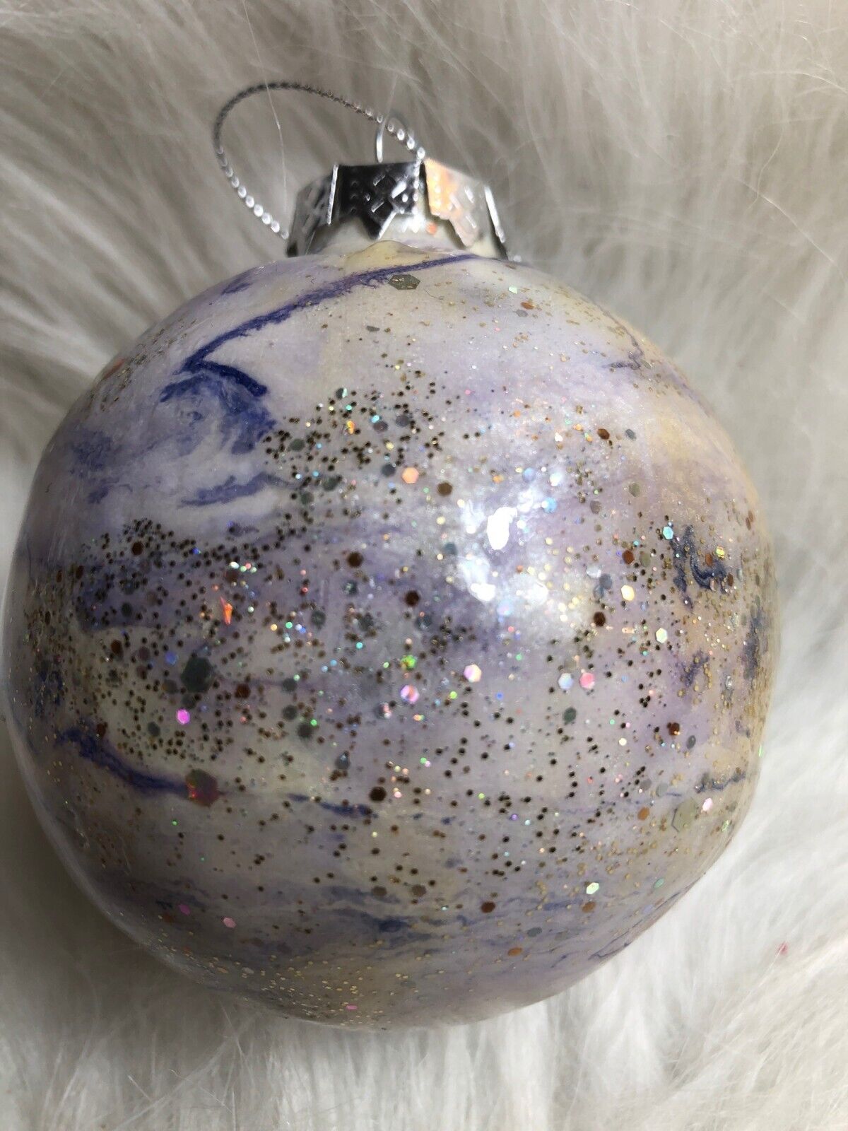 Hand-Painted Glittery Purple & Gold Marbled Christmas Ornament