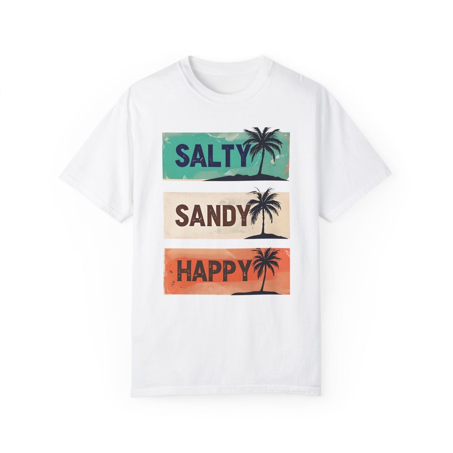 Womans Summer T Shirt Salty Sandy Happy Palm Tree Shirt Beachwear S-2XL
