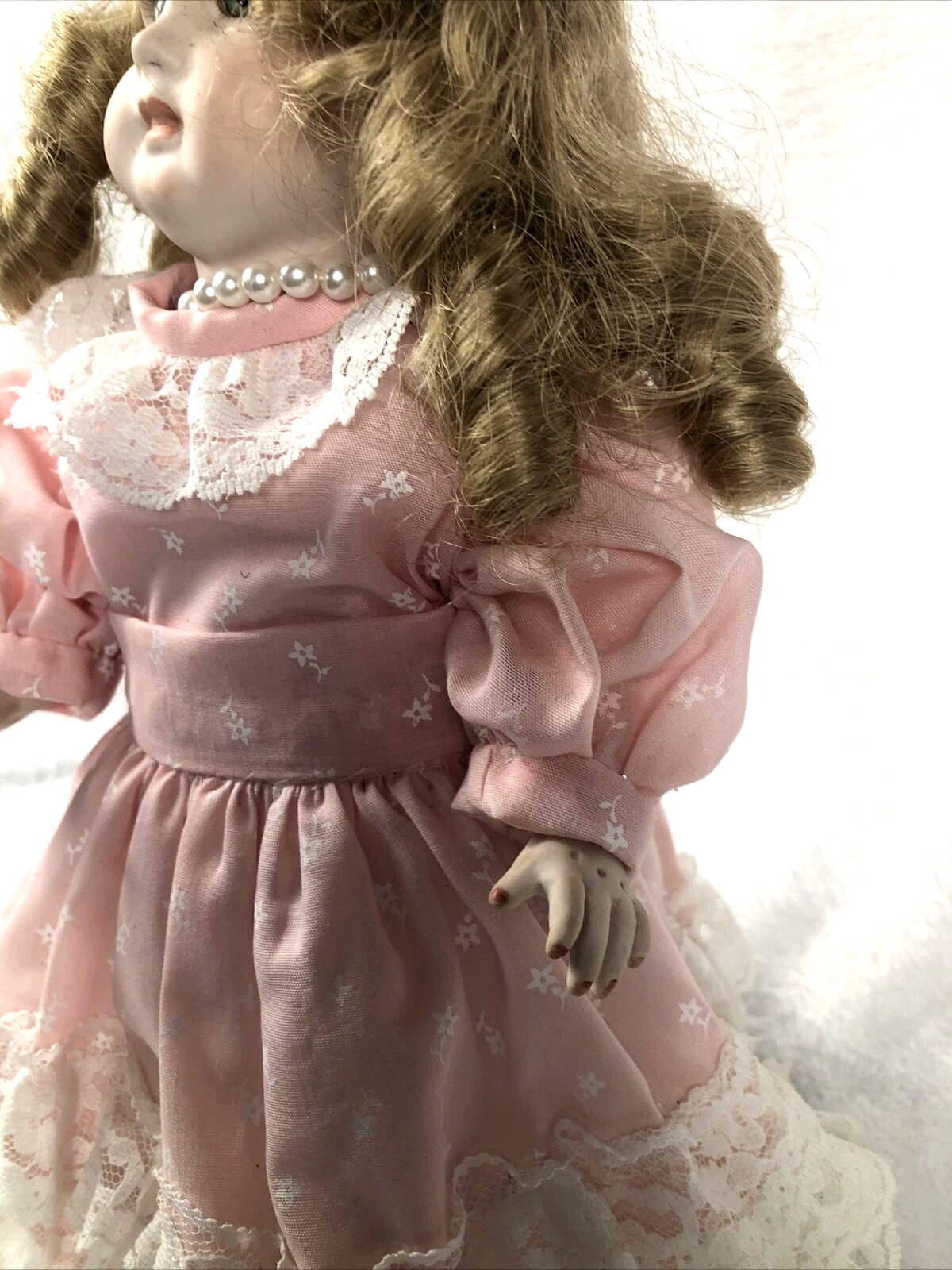 Porcelain Doll Vintage Bobble Head Movable Arms Legs / Stand