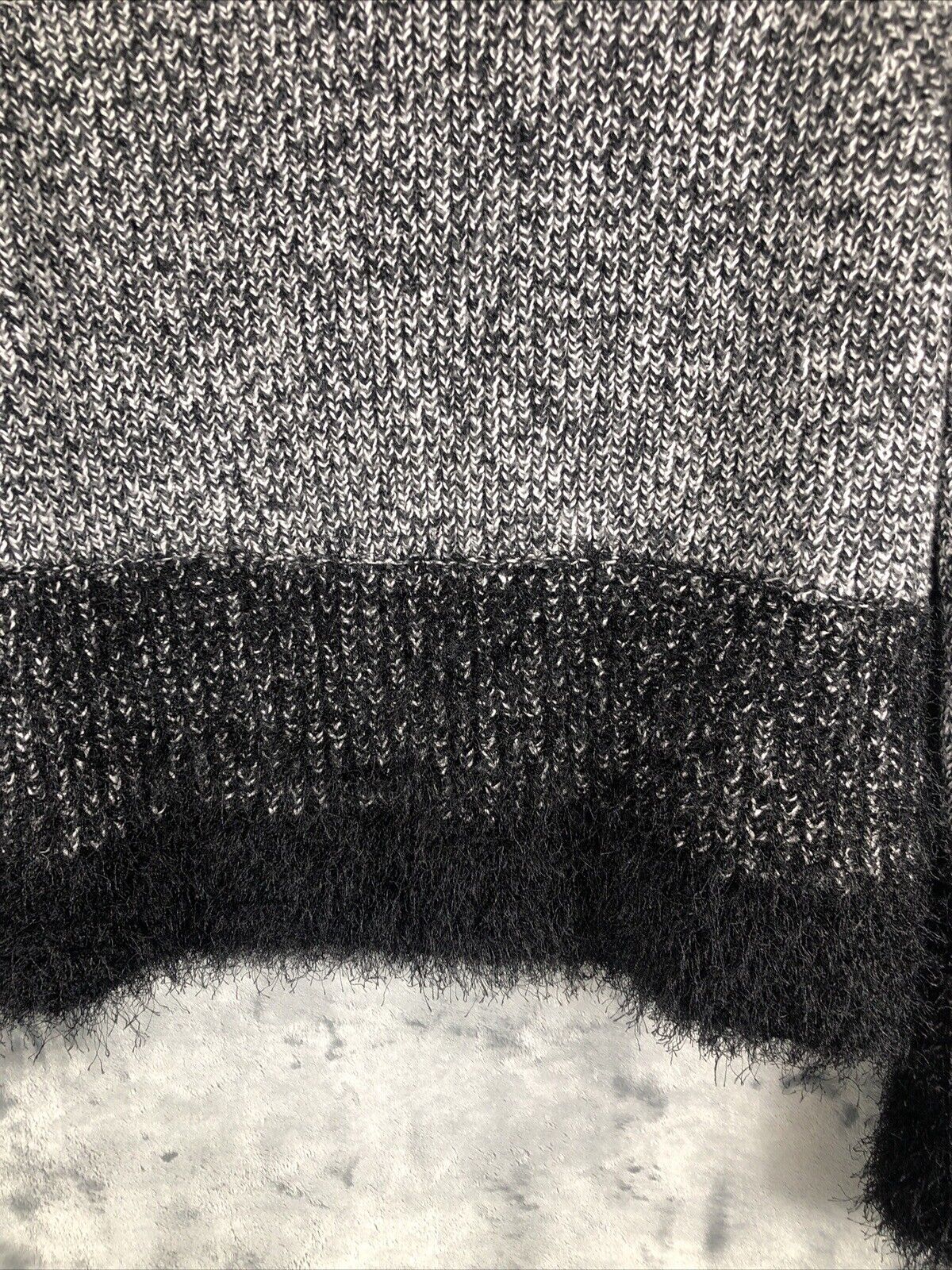 Woman's Black and White Sweater Fuzzy Trim Sleeves and Waist Size Small