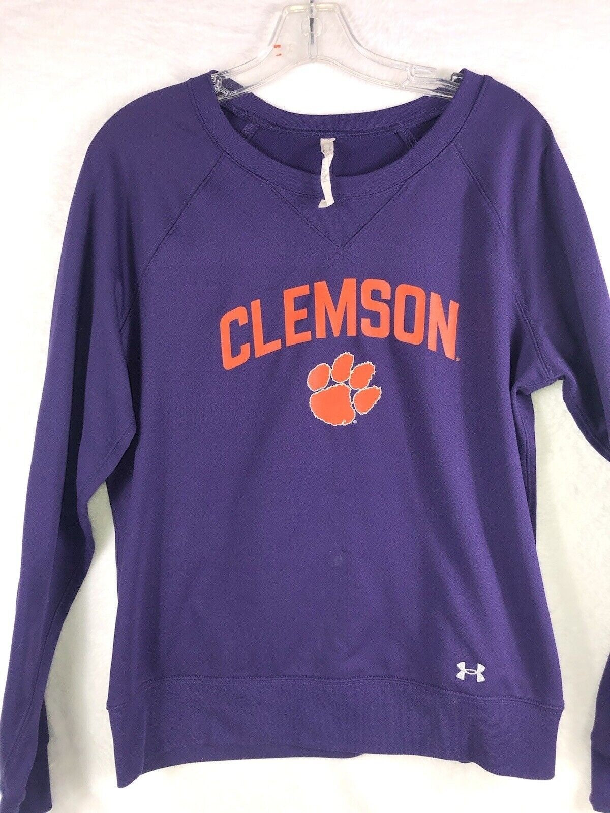 Under Armour Womens Clemson Sweatshirt Size L Purple & Orange Logo