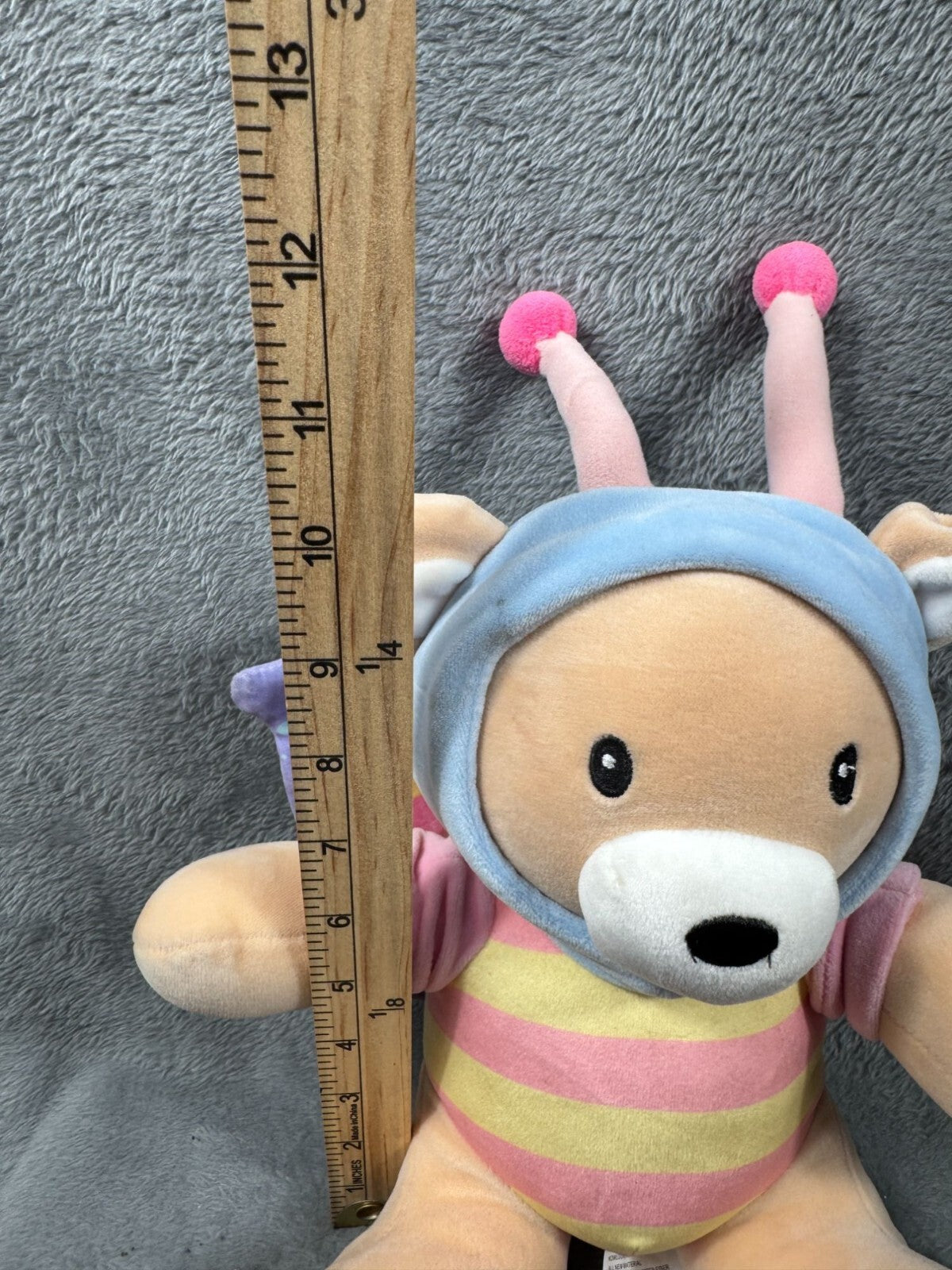 Plush Butterfly Bear With Wings & Antennae Striped Pink & Yellow Outfit Soft & C