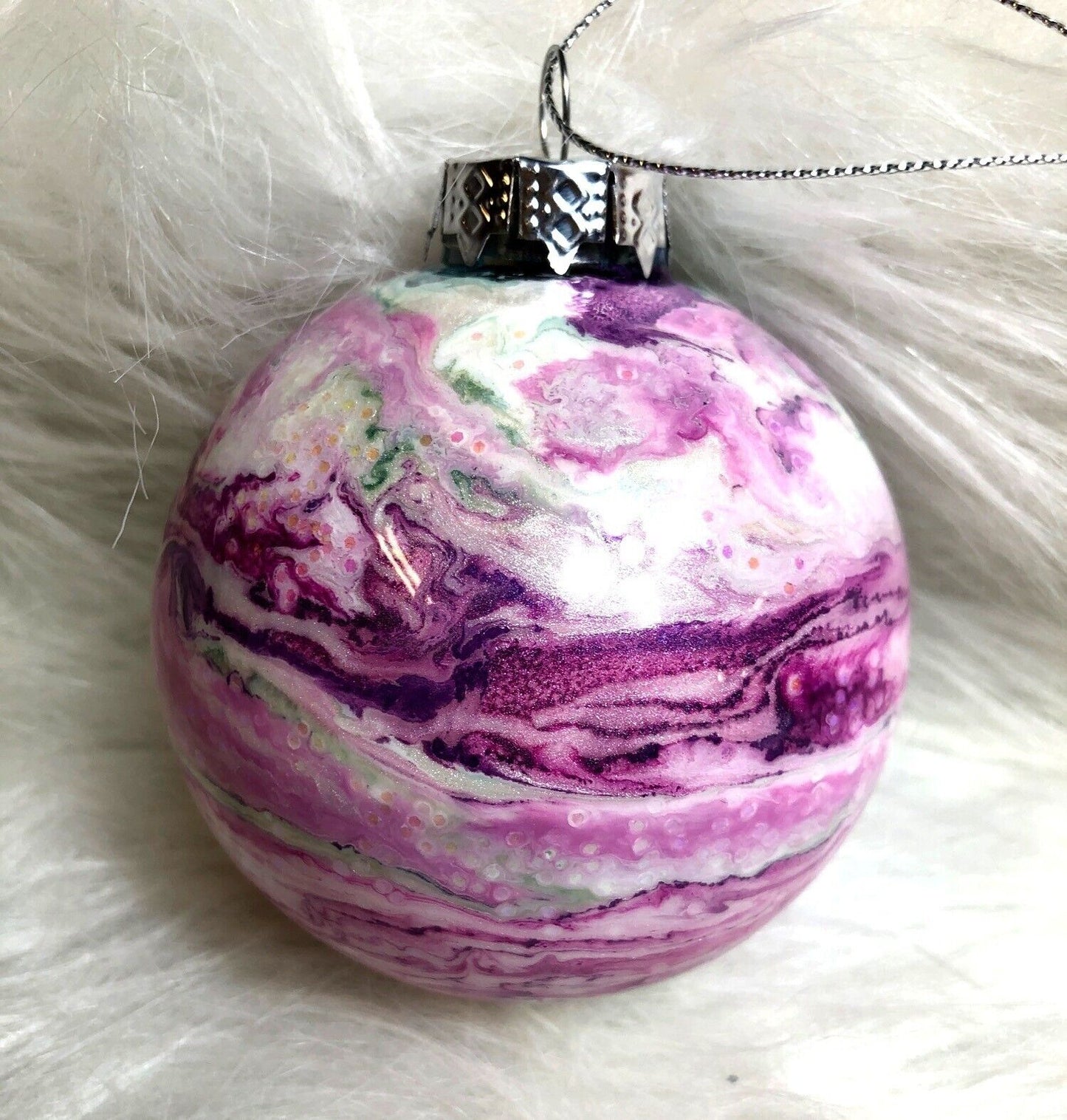 Hand-Painted Swirled Pink & Purple Christmas Ornament 4"