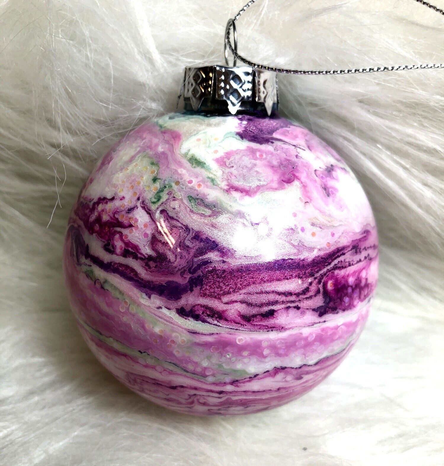 Hand-Painted Swirled Pink & Purple Christmas Ornament 4"