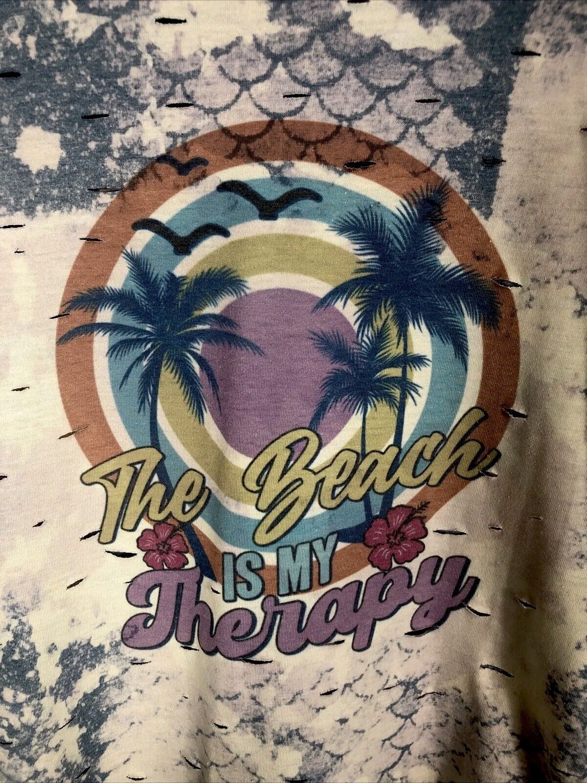 Beach Therapy T-Shirt Women’s Distressed Mermaid Custom Adult Size Extra Large