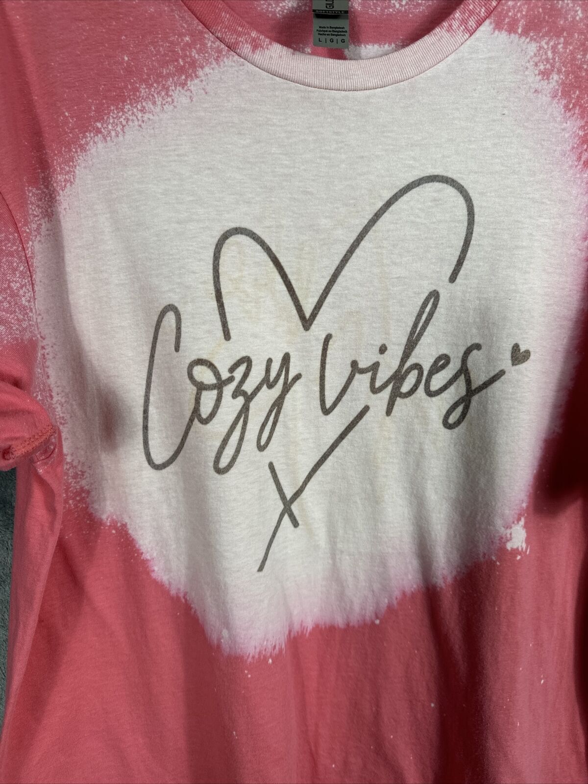 Women’s T-shirt Cozy Vibes Bleached Pink Soft & Comfy Size Adult Large