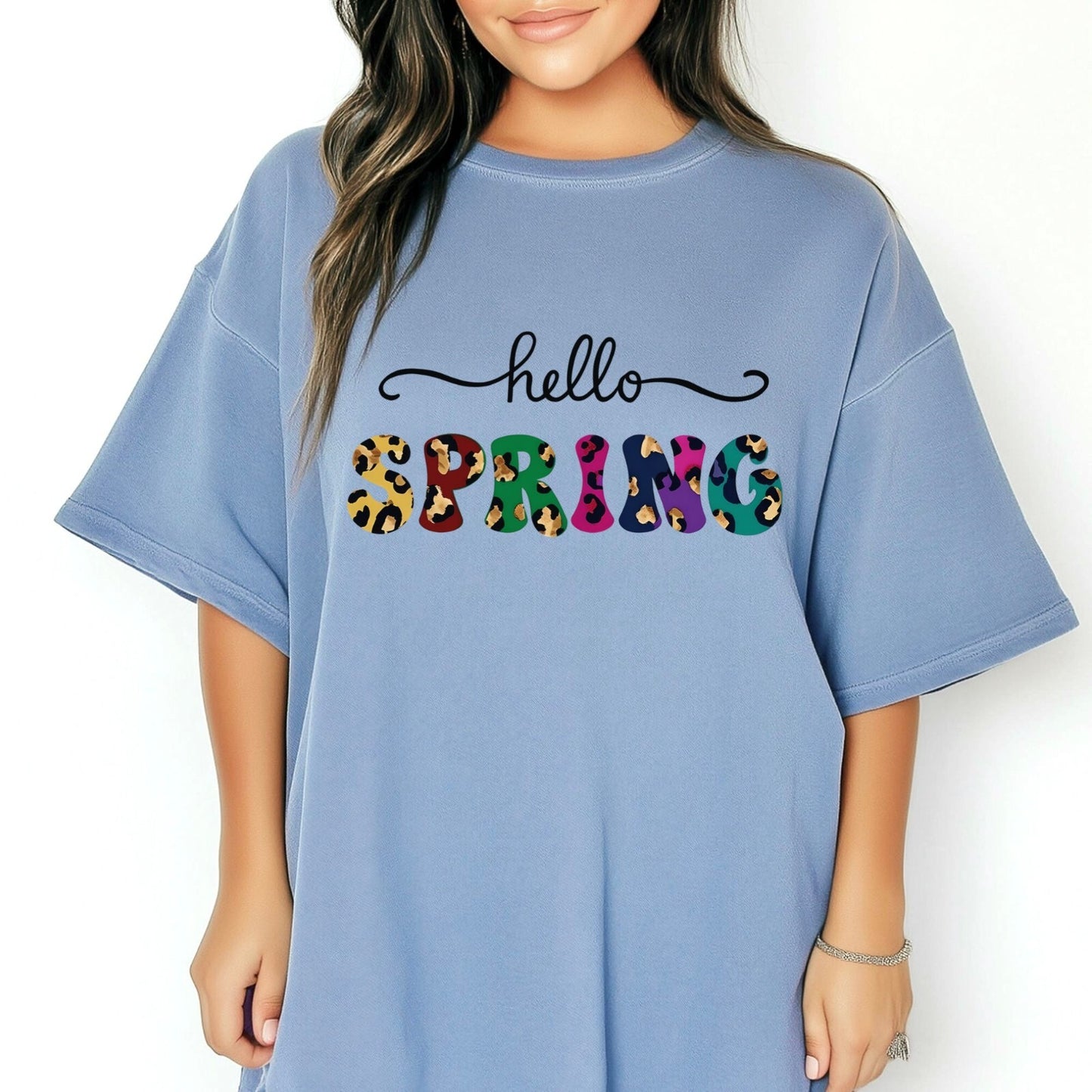 Womans Summer Shirt Hello Spring T-Shirt Pastel Colors Casual Oversized Fit Top