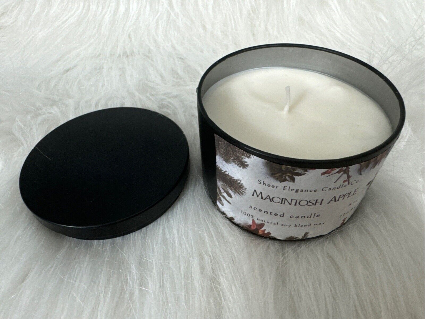 Scented Candle Macintosh Apple Coconut Soy Wax 8oz Black Container  Home Fall