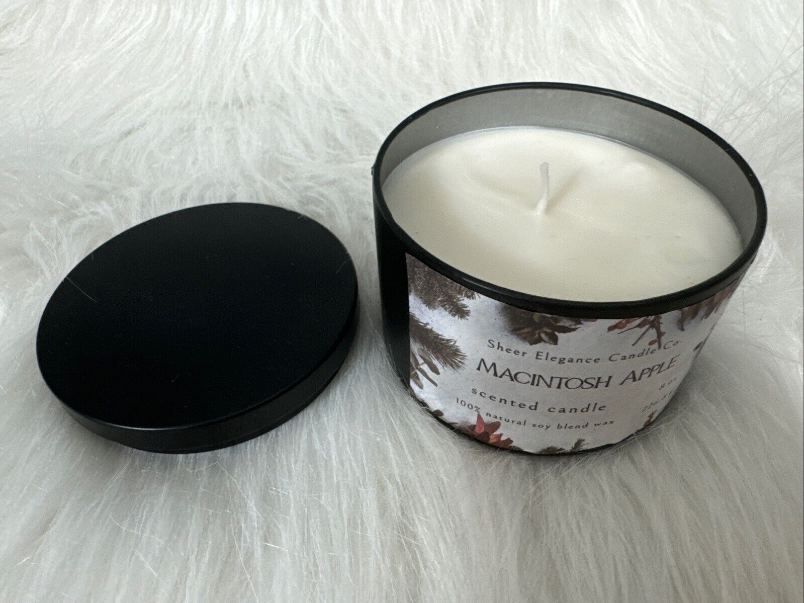 Scented Candle Macintosh Apple Coconut Soy Wax 8oz Black Container  Home Fall