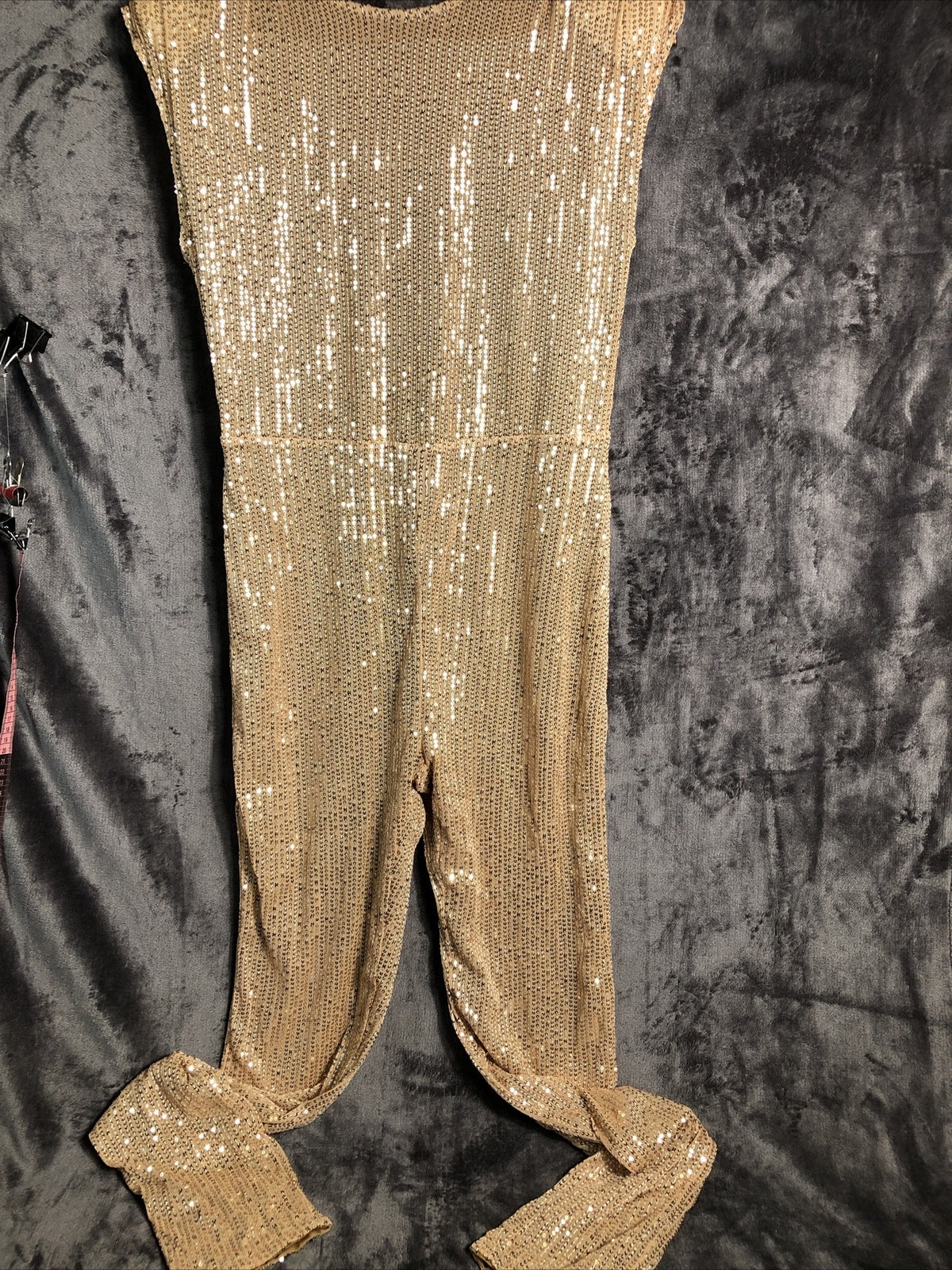 Gold Sequence Jumpsuit Women’s Zip Size L Nite Life Dance Club Dressup
