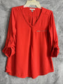 Roz & Ali Womens Red V-Neck Blouse With Zipper Detail Size S